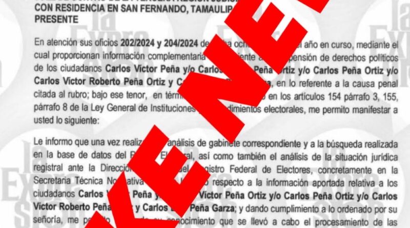 Aclaración Sobre Supuesta Suspensión de Derechos Políticos del Alcalde Carlos Peña Ortiz