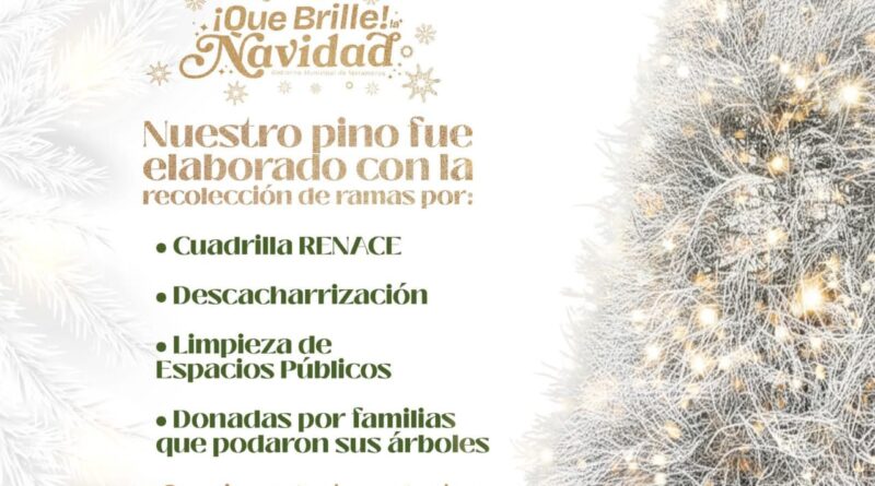 Pino Navideño Elaborado con Material Reciclado; Mañana Será el Encendido