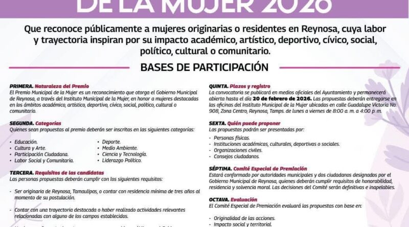 Invita Alcalde Carlos Peña Ortiz a Participar en el Premio Municipal de la Mujer 2026 Reynosa