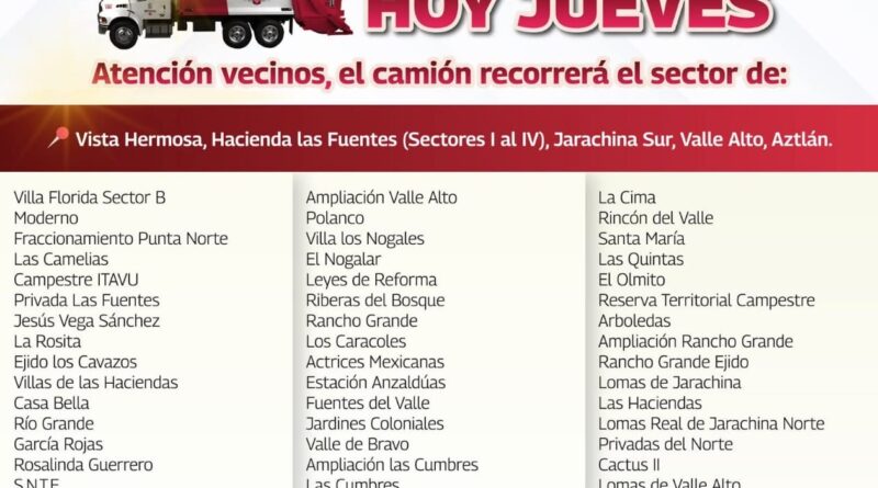 Jueves de Recolección, Estas Colonias Serán las Visitadas