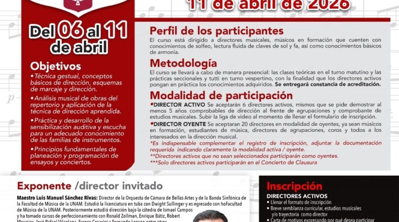 Convoca Gobierno de Carlos Peña Ortiz a Participar en el 4o Curso de Dirección para Bandas Sinfónicas