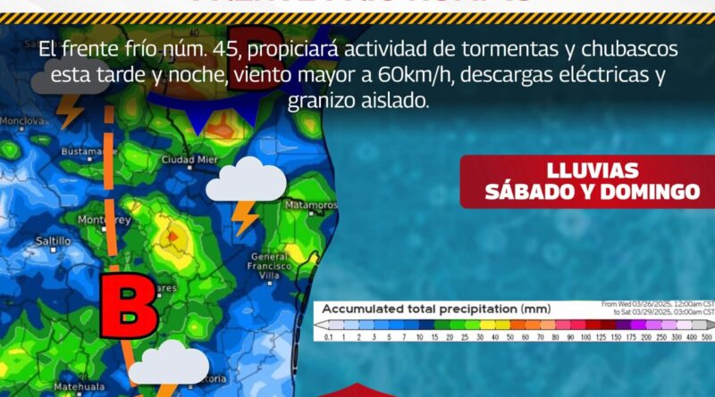 Traerá Frente Frío No. 45 Lluvias a Reynosa: PCyB