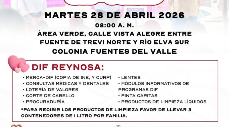 Llevará DIF-Reynosa Brigada de Servicios Gratuitos a Fuentes del Valle