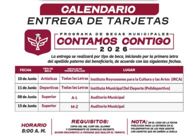 Convoca el Alcalde Carlos Peña Ortiz a Beneficiarios del Programa de Becas Municipales Contamos Contigo 2026 Convoca el Alcalde Carlos Peña Ortiz a Beneficiarios del Programa de Becas Municipales Contamos Contigo 2026