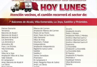 Colonias de Reynosa con Servicio de Recolección de Basura este Lunes Colonias de Reynosa con Servicio de Recolección de Basura este Lunes