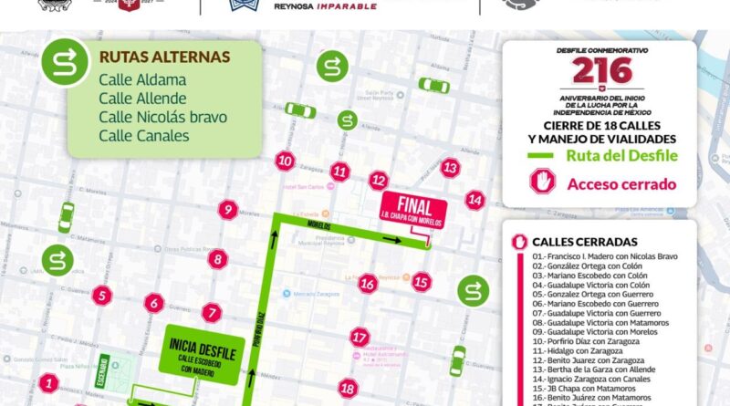 Aviso de Cierre de Vialidades por Desfile del 16 de Septiembre Aviso de Cierre de Vialidades por Desfile del 16 de Septiembre