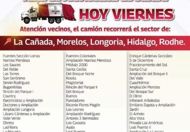 Atención Sector Poniente a la Ruta de Recolección de Basura hoy Viernes Atención Sector Poniente a la Ruta de Recolección de Basura hoy Viernes