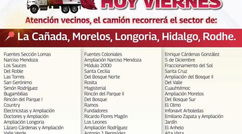 Atención Sector Poniente a la Ruta de Recolección de Basura hoy Viernes Atención Sector Poniente a la Ruta de Recolección de Basura hoy Viernes