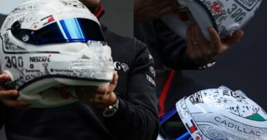 Checo Pérez Presentó hoy en Plaza Carso, CDMX, el Casco con el que Correrá su GP #300 este fin de Semana en México